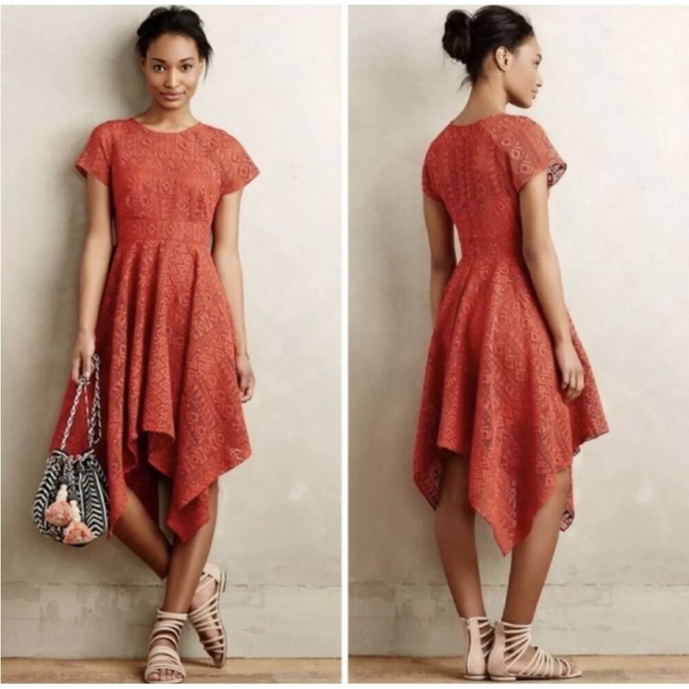 Anthropologie x Maeve Prima Lace Crochet Fit and Flare Hanky Dress